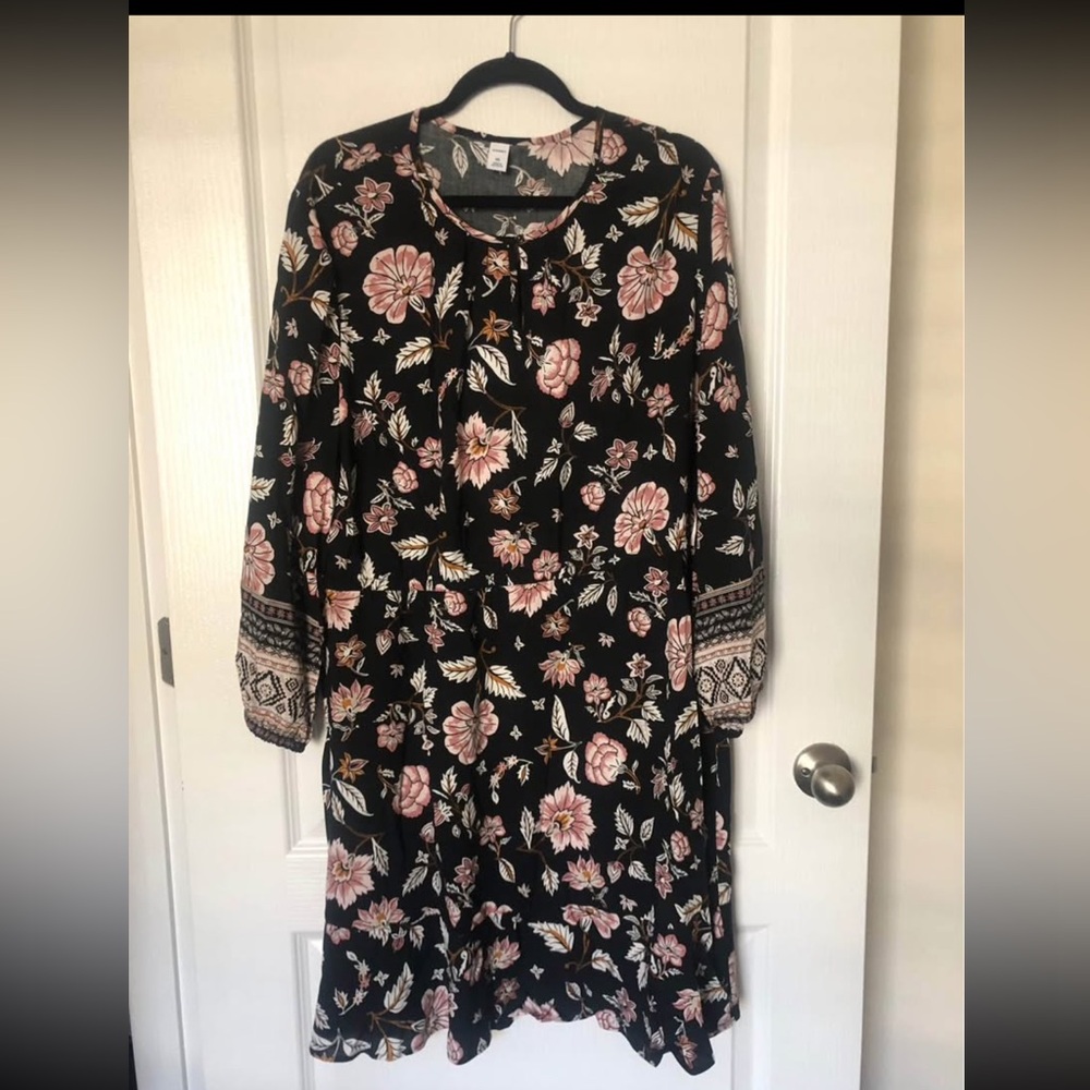 Old Navy Black and Pink Floral Long Sleeve Dress